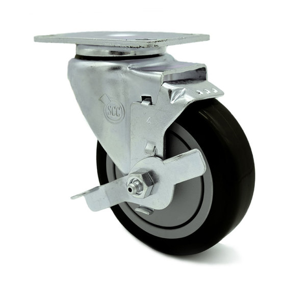 Service Caster 4 Inch Black Polyurethane Wheel Swivel Top Plate Caster with Brake SCC-20S414-PPUB-BLK-TLB-TP2